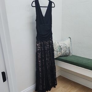 SL Fashions Black and Cream Lace Maxi Gown